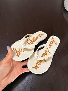 Sam Edelman White Flip Flop Sandals with Orange Logo